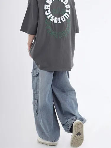 Vista 5 de Y2K Pantalones Vaqueros holgados Grunge Mujer Emo Cargo Pantalón Pierna Ancha Demin Fairycore Ropa Alternativa Gótica Jogger Streetwear