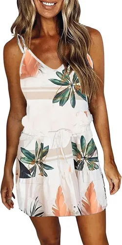 Vista 13 de Vestido de verano a rayas para mujer, sin mangas, con tirantes halter y bolsillos
