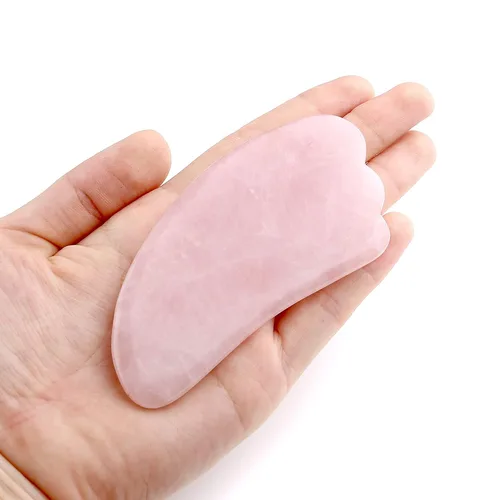 Vista 2 de JOVIVI Gua Sha herramienta para masajes, cuarzo rosa natural y aventurina verde, con forma de ala