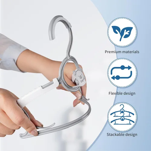 Vista 7 de Perchas ajustables para bebé, extensibles y apilables, perchas de plástico antideslizante de 11 a 14 pulgadas, perchas para niños pequeños