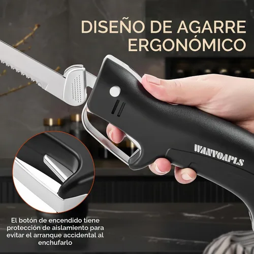 Vista 3 de Cuchillo Eléctrico - Juego de Cuchillos para Trinchar, Mango Ergonómico Negro, Cuchillos Eléctricos que Cortan 2000 Veces/Minuto con Cable