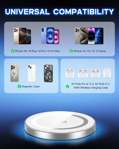 Vista 7 de Yootech para cargador Mag-Safe, almohadilla de carga inalámbrica rápida Qi2 de 15 W Carga magnética certificada Qi2 compatible con iPhone 17/17