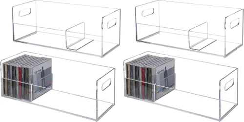 Vista 11 de MyGift Soporte rack moderno premium de CD apilable de acrílico transparente con asas de transporte recortadas, caja de exhibición para estuches