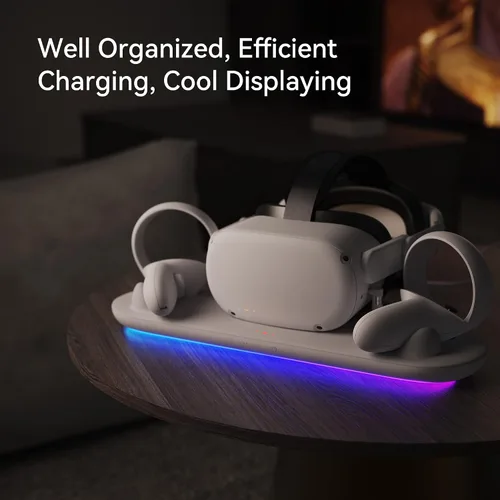 Vista 6 de KIWI design Base de carga compatible con accesorios Quest 2 soporte de carga QC01 RGB VR 17 luces RGB y carga rápida de 25 horas