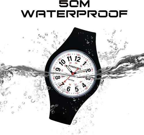 Vista 5 de PINDOWS Women Analog Quartz Wrist Watch with Silicone Strap for Young Women Students Easy Read Waterproof Unisex Luminous Dial