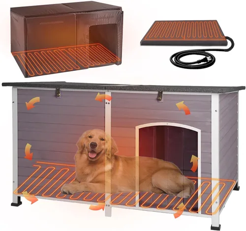 Vista 14 de Aivituvin - Casa para perros de madera para exteriores e interiores, para invierno, con patas elevadas, resistente a la intemperie, para perros