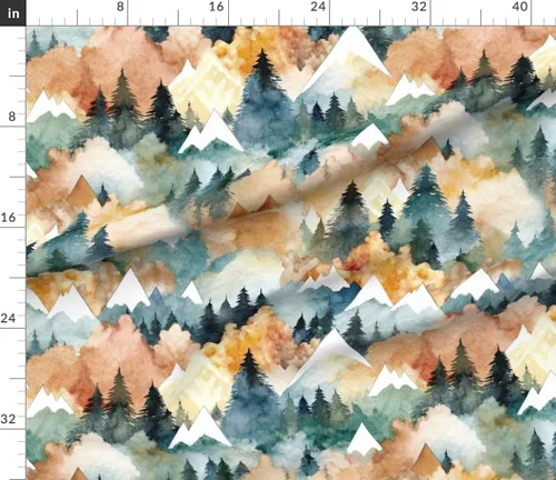 Vista 3 de Spoonflower Tela Acuarela Montaña Verde sobre Pétalo Algodón