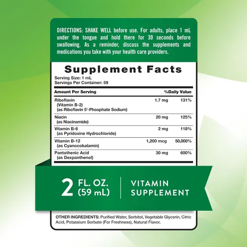 Vista 2 de Nature's Truth Sublingual B Complex con B12 2 onzas líquidas Sabor a bayas Suplemento vegano, sin OMG y sin gluten
