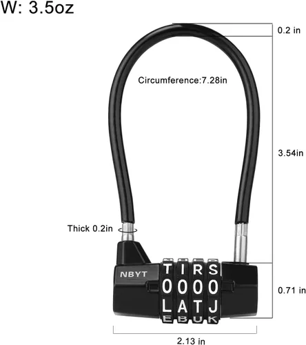 Vista 2 de Cerradura de combinación reiniciable de 4 palabras, cerradura de letra, candado de seguridad para el hogar con cable antirrobo de 0.197 in