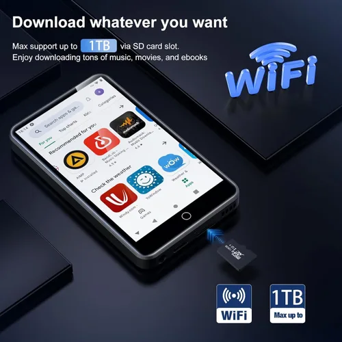 Vista 3 de MP3 Player with Bluetooth and WiFi, ZAQE 80GB Storage & Android OS, 4" Touch Screen, FM Radio, Kids MP3 & MP4 Player with Spotify Google Play Store