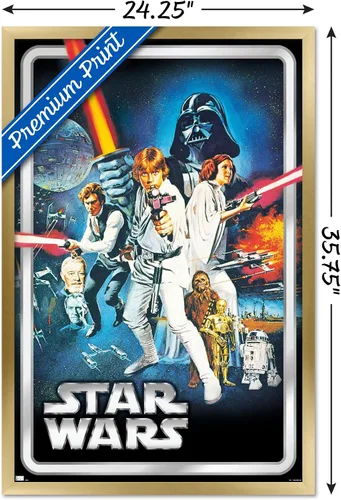 Vista 3 de Trends International Star Wars: A New Hope - Póster clásico de pared, 34 pulgadas de largo x 22.4 pulgadas, versión enmarcada en oro Versión