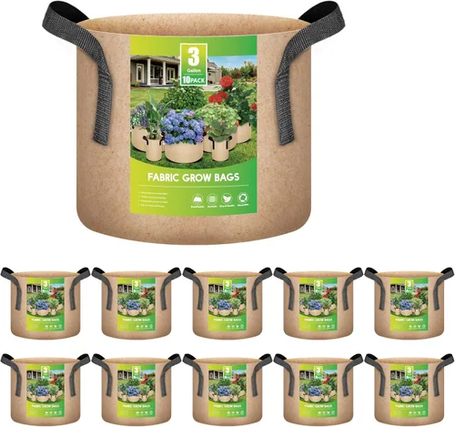 Vista 31 de iPower Paquete de 10 bolsas de 3 galones para plantas de tela no tejida gruesa resistente para cultivo de papas, contenedor duradero con aireación