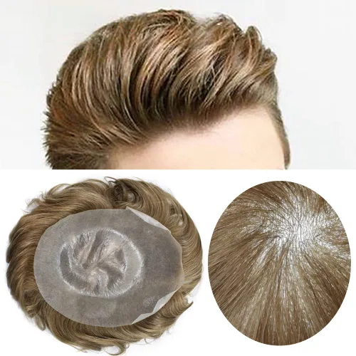 Vista 32 de Toupee para hombres piel fina 0.001 in Toupee V-looped Remy sistema de cabello humano pu mens hairpieces línea capilar invisible para pérdida