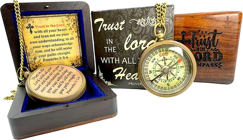 Vista 11 de God’s Compass – Christian Brass Compass Gift Set with Engraved Bible Verses Faith-Based Religious Gifts for Graduation, Baptism, Confirmation &