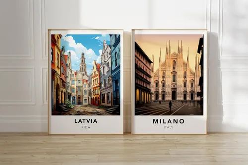 Vista 5 de Cartel de Letonia Riga imprimir Letonia viaje impresión arte de pared, póster de viaje de Letonia