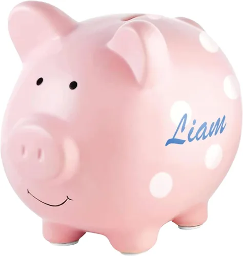 Vista 9 de Alcancía personalizada para niños, alcancía personalizada de cerámica de tamaño perfecto con soportes de goma, caja de dinero de cerdo con nombre