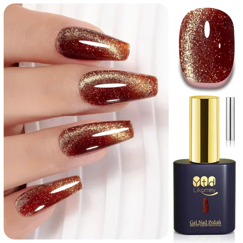 Vista 16 de YTD Likomey - Juego de esmaltes de uñas de gel de ojo de gato, 8 colores con purpurina magnética de cristal, borgoña, rojo, negro, verde, ciruela
