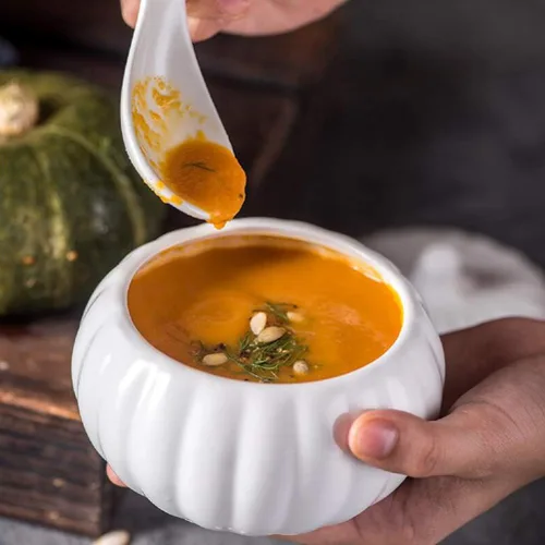 Vista 5 de BESTonZON Cuenco de sopa de cerámica con tapa de 4.13 pulgadas cubierto para estofado, plato de porcelana para postres de calabaza y guisos, vajilla