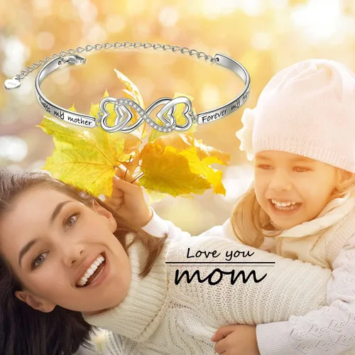 Vista 4 de DAOCHONG Pulsera de plata de ley 925 con diseño de infinito y corazón para mujer