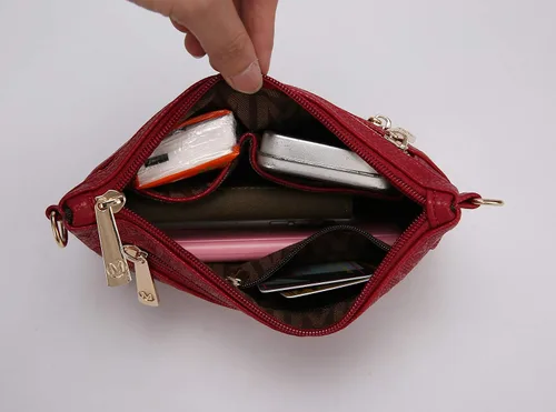 Vista 4 de MKF bolsa cruzada 2 en 1 para mujer, monedero de pulsera, pequeña bolsa de cuero sintético para mujer, correa ajustable, negro, S