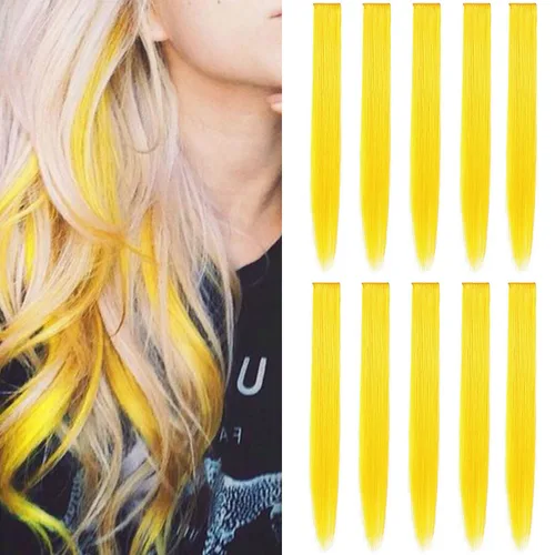 Vista 2 de Extensiones de cabello rosa ahumado con reflejos para fiesta de princesa, disfraz de Navidad para mujer (amarillo)