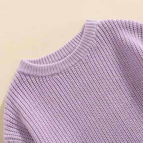 Vista 4 de Karwuiio Suéter de punto para bebé, niña, niño, cuello redondo, manga larga, sudadera para otoño e invierno