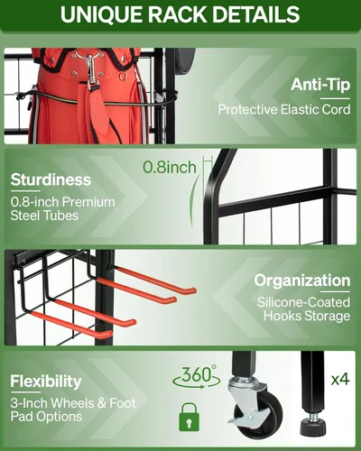 Vista 12 de FHXZH Golf Bags Storage Garage Organizer - Stand for Single Golf Bags, Clubs, and Equipment Accessories with Wheels