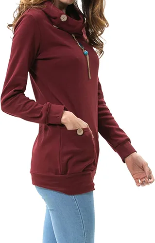 Vista 3 de levaca V02 - Blusa tipo túnica con botones y cuello redondo de manga larga para mujer