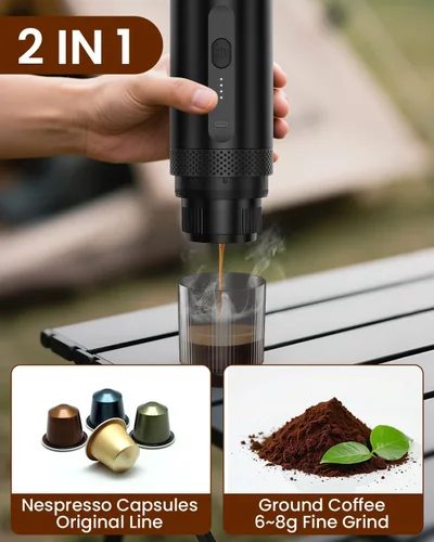 Vista 5 de Portable Espresso Maker, Electric Espresso Machine for Travel, Camping, Rechargeable USB-C Mini Coffee Maker for NS Capsule Pods and Ground Coffee