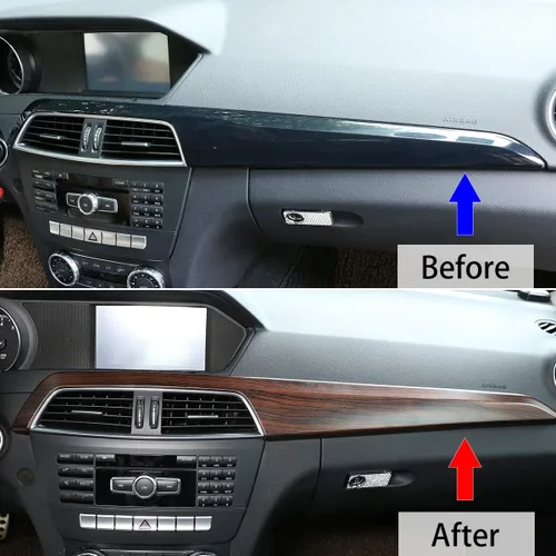 Vista 2 de Panel de cubierta de tablero de consola central de automóvil de grano de pino ABS para Mercedes Benz Clase C W204 2010-2013 Accesorios de conducción