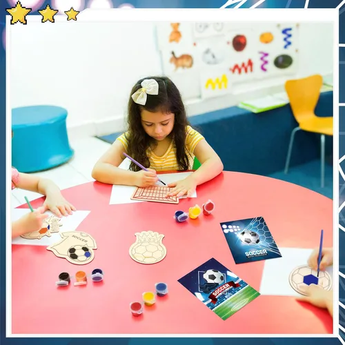 Vista 5 de Chunful 24 juegos de recuerdos de fiesta de fútbol, pintura de madera, kits de manualidades, pintura de fútbol, artes y manualidades, regalos