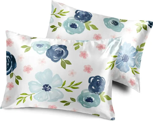 Vista 7 de Sweet Jojo Designs Juego de 2 fundas de almohada de satén (floral bohemio gris) para niñas, cabello y piel, suaves, sedosas, brillantes