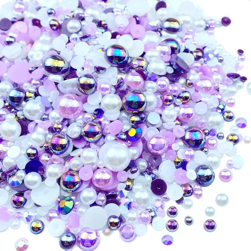 Vista 15 de Diamantes de imitación de resina mixta de 3.53 oz con parte trasera plana, perlas semicirculares, tamaños mixtos de 0.116 a 0.394 pulgadas
