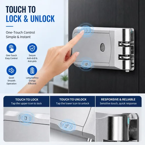Vista 3 de Cerradura de puerta oculta con 4 mandos a distancia Entrada sin llave, cerrojo electrónico, diseño invisible, para seguridad del hogar