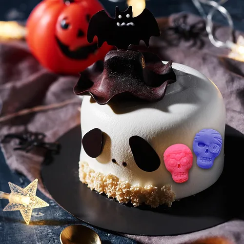Vista 7 de 2 moldes de silicona de calavera de Halloween, 8 cavidades en forma de calavera 3D, moldes decorativos de chocolate para hornear, herramienta