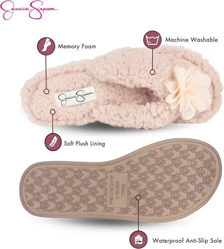 Vista 3 de Jessica Simpson - Pantuflas de espuma viscoelástica, afelpadas, para mujer, con suela antideslizante