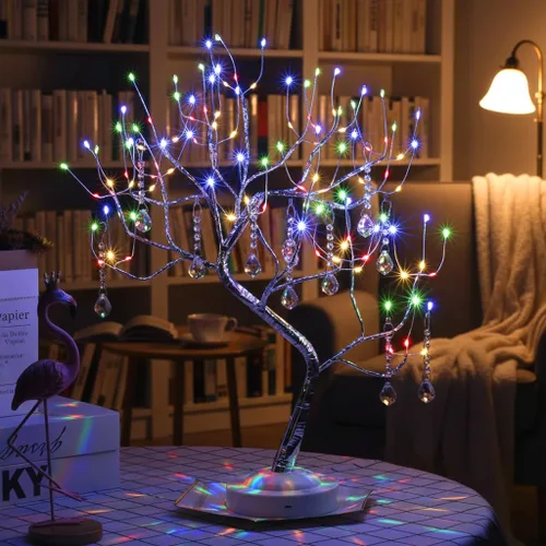 Vista 3 de FUCHSUN - Lámpara de árbol de bonsái de mesa con 108 luces LED de hadas, árbol artificial para centros de mesa de fiesta en el hogar, funciona