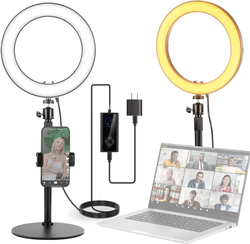 Vista 10 de NEEWER BR60 - Anillo de luz básico de 5 pulgadas para iluminación de videoconferencia, kit de luz con clip con soporte de trípode de escritorio