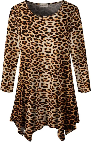 Vista 11 de LARACE - Camisa de talla extragrande para mujer, camisa tipo túnica con manga 3/4, ajuste holgado, ropa básica para mujer 2-negro_cuadros