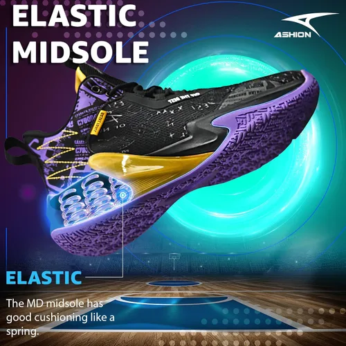 Vista 4 de ASHION Zapatos de baloncesto para hombre, antideslizantes, zapatos deportivos profesionales de baloncesto para hombre