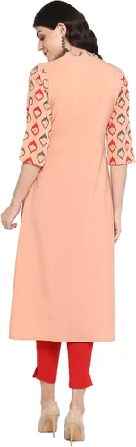 Vista 5 de Janasya Indian Peach Poly Crepe Kurta