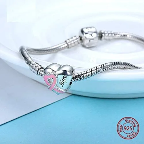 Vista 2 de Bolenvi Hope - Abalorio de plata de ley 925 con diseño de corazón rosa para pandora y pulseras o collares similares Plata esterlina Sin gemas