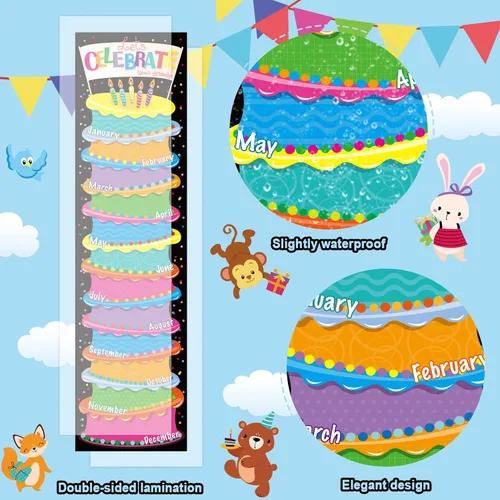 Vista 3 de Tabla de pósteres de feliz cumpleaños, decoración de tablón de anuncios de cumpleaños, recortes para calendarios, tablones de anuncios, aulas