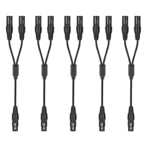 Vista 7 de Paquete de 2 divisores XLR Y, 1.5 pies XLR hembra a doble macho, cables de audio de micrófono equilibrados para micrófono estéreo a audio L & R