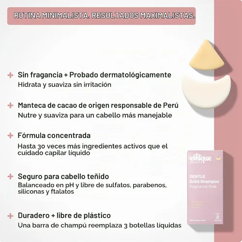 Vista 2 de Ethique - Barra de champú suave sin perfume con manteca de cacao; libre de plástico, vegano, sin crueldad, 3.88 onzas - Anteriormente Bar Minimum
