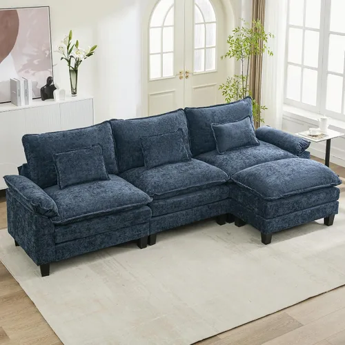 Vista 56 de URRED - Sofá seccional modular tipo nube, cómodo sofá cama de chenilla moderna con asientos profundos y otomán/almohadas para sala de estar