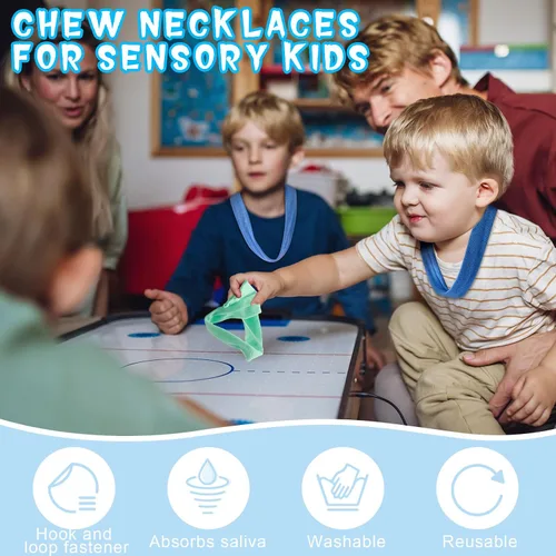 Vista 4 de Henoyso Paquete de 12 collares sensoriales masticables para niños, tela de rizo suave, juguetes de dentición motora, para niños y niñas, joyas