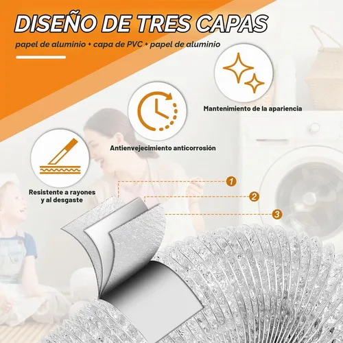 Vista 7 de Cenipar Manguera de ventilación para secadora, manguera de ventilación de conductos de 4 pulgadas, lámina de aluminio flexible sin aislamiento