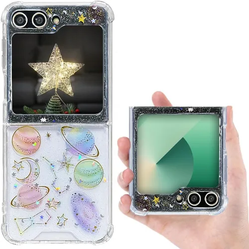 Vista 11 de Funda para Samsung Galaxy Z Flip 3 con purpurina, bonita funda transparente con diseño, brillante, reflectante, con destellos, cubierta de teléfono