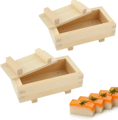 Vista 8 de JapanBargain, Molde rectangular de madera para hacer sushi Oshizushi, molde para arroz, 7 x 4 pulgadas, 1 paquete